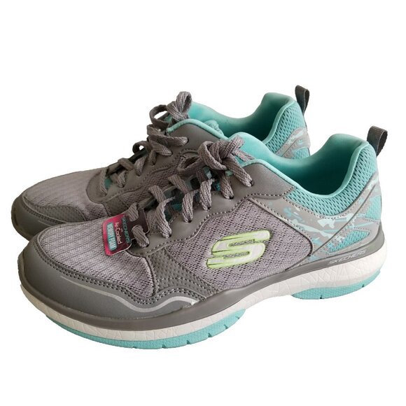 Skechers Grey Mint Womens Burst Size Sneakers Shoes Memory Foam